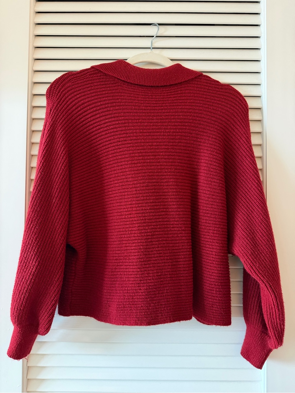 Relaxed V-Neck Ribbed Sweater in Red - Picture 2 of 3